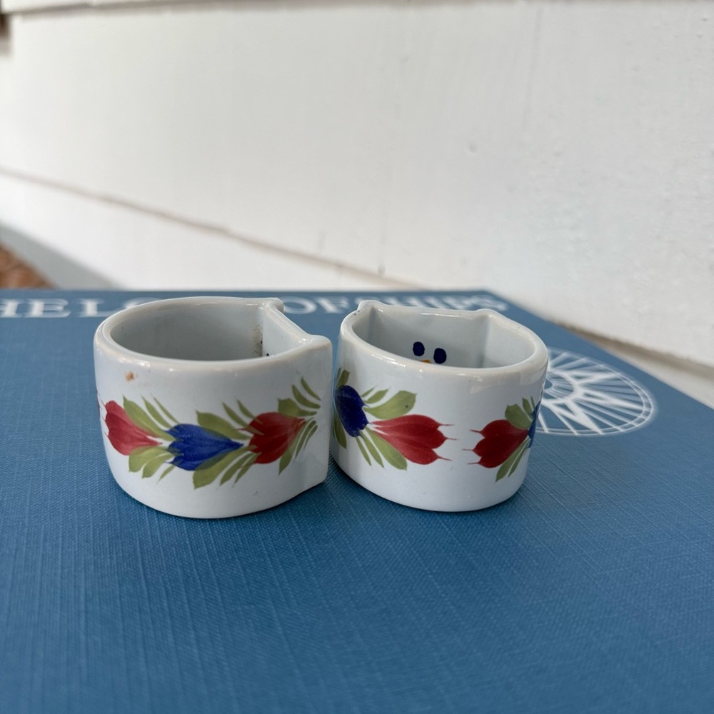 HB HENRIOT QUIMPER FRANCE Floral Ceramic Napkin Rings set of two - Picture 3 of 5